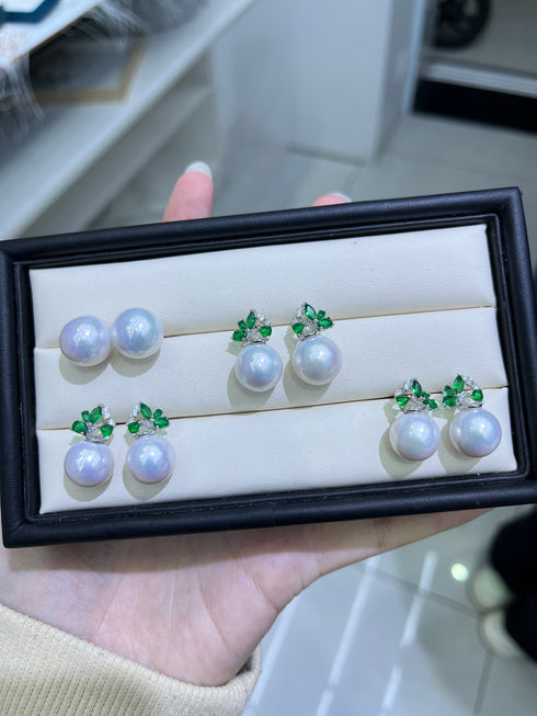 12-13mm Green Zirconia Pearl Earrings